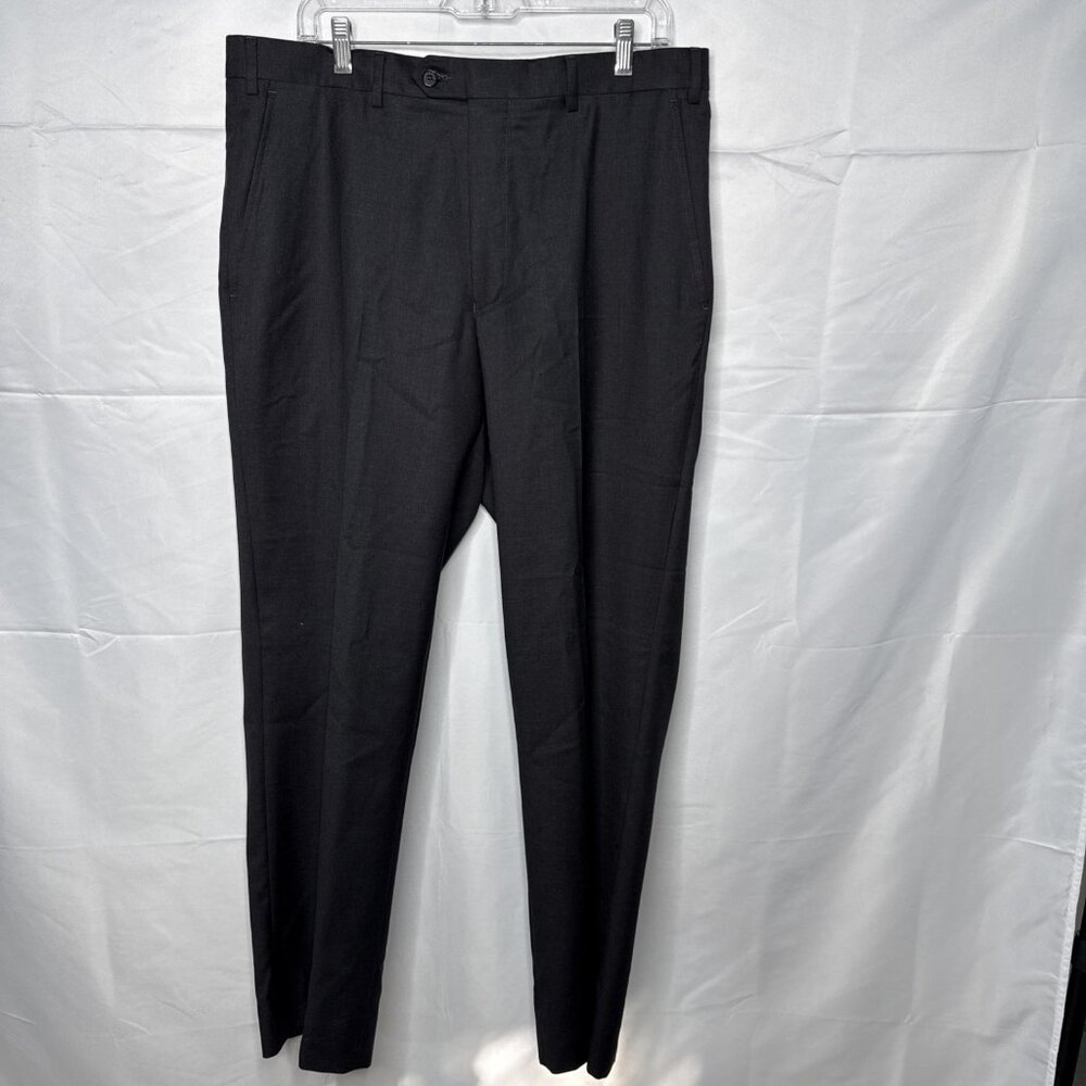 Santorelli Romeo Charcole Gray Wool Flat Front Straight Leg Dress Pants 36 X 31